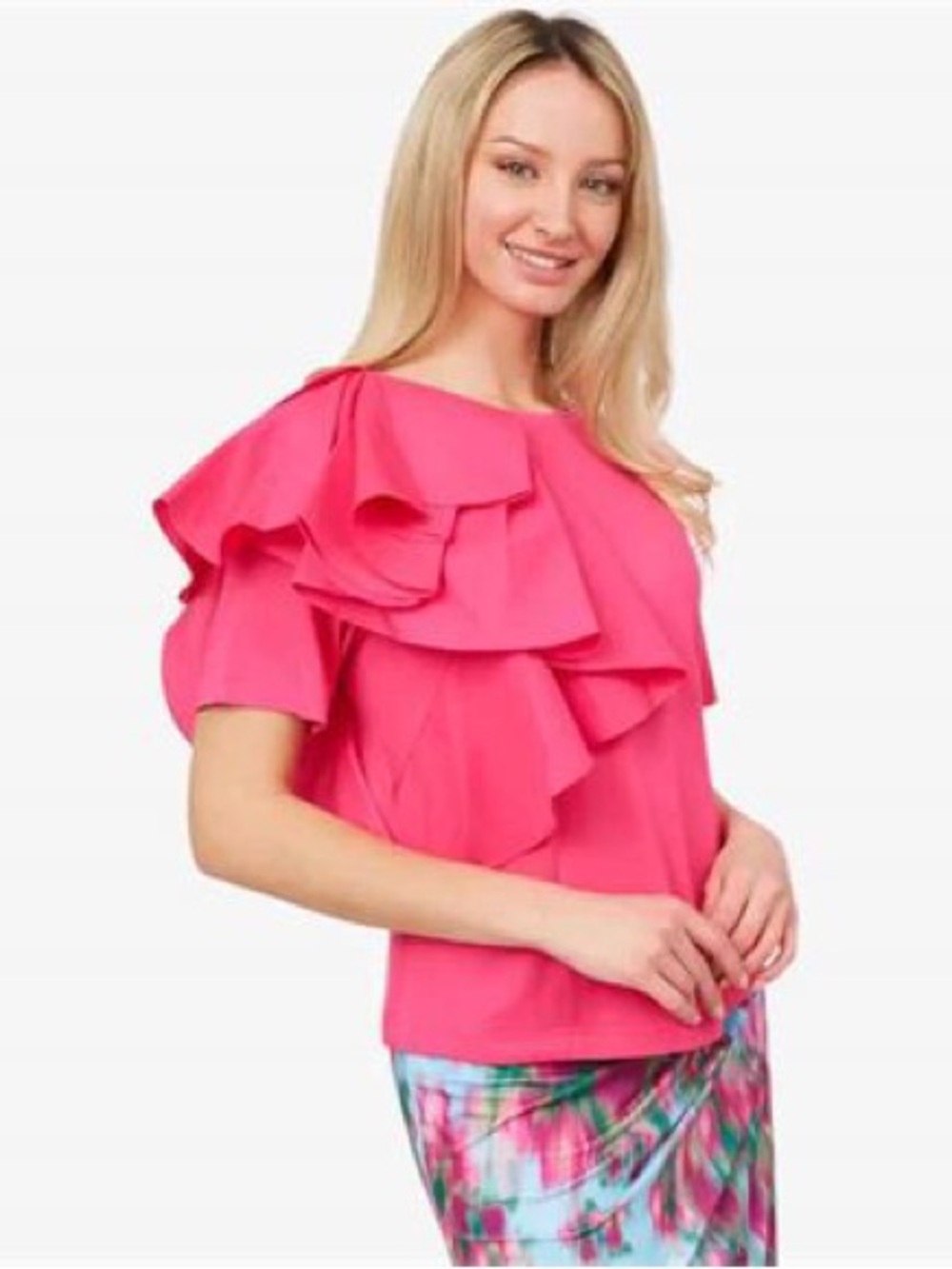 NEW Badgley Mischka Pink Ruffle Short-Sleeve Top (S)